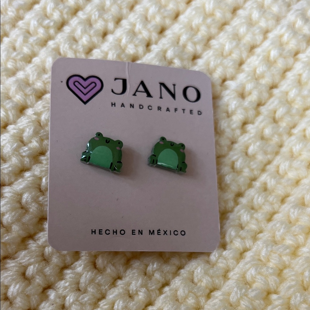 Handcrafted Green Frog Earrings, acrylic like by Jano